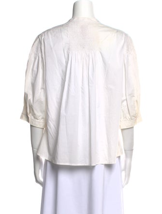 La Vie Rebecca Taylor Mock Neck Three-Quarter Sleeve Button-Up Top