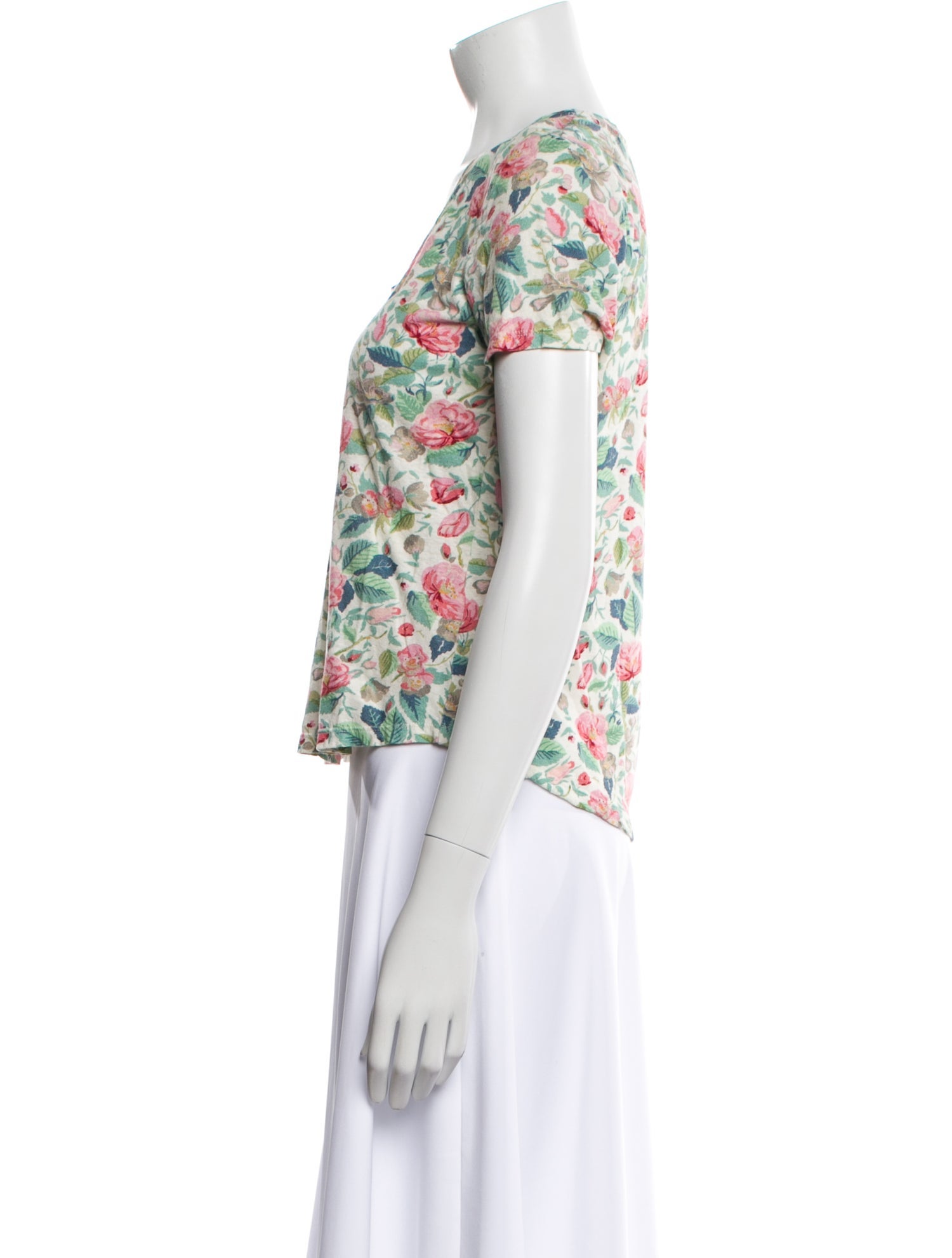 La Vie Rebecca Taylor Linen Floral Print T-Shirt