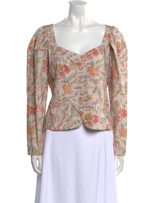La Vie Rebecca Taylor Floral Print V-Neck Blouse