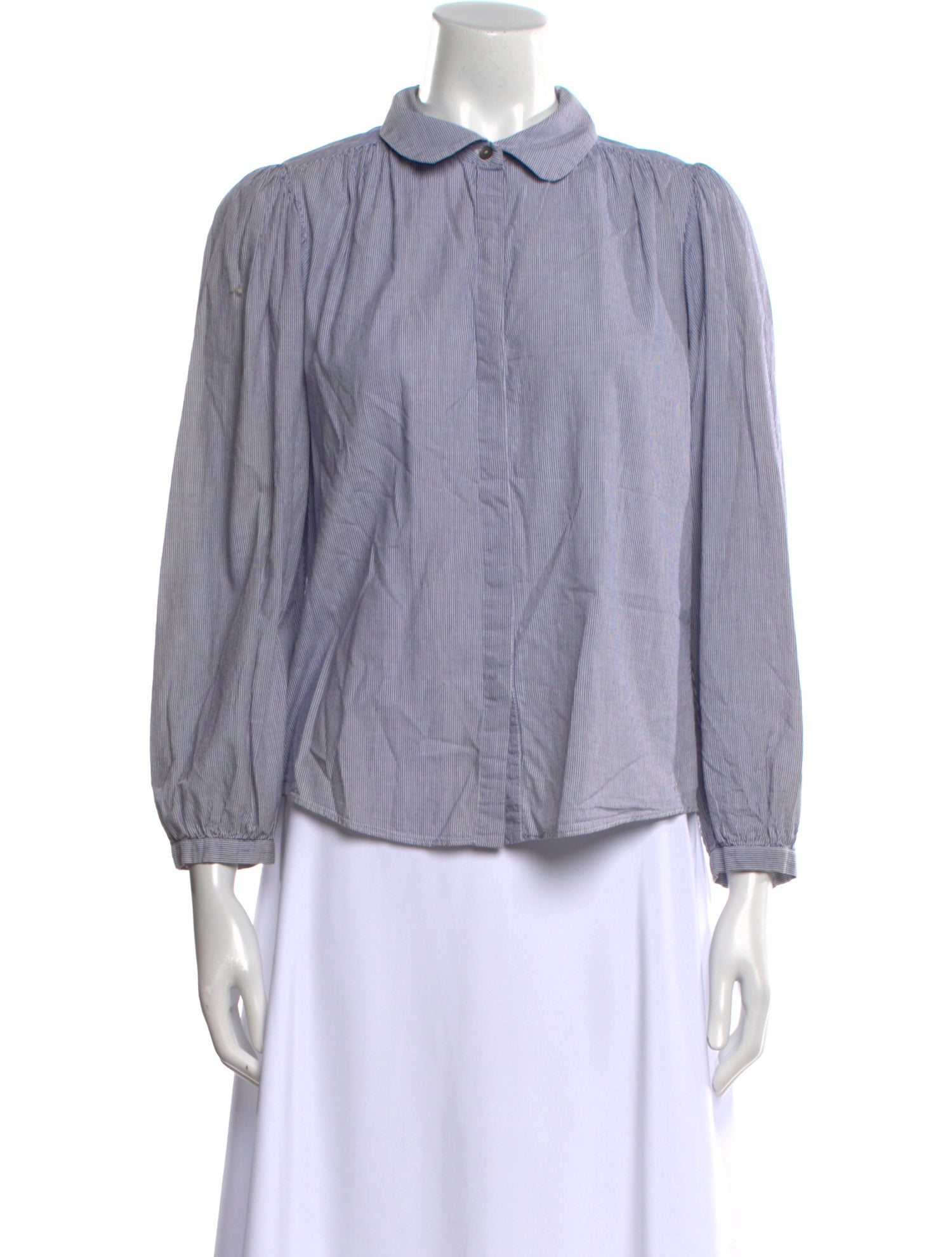 La Vie Rebecca Taylor Striped Three-Quarter Sleeve Button-Up Top