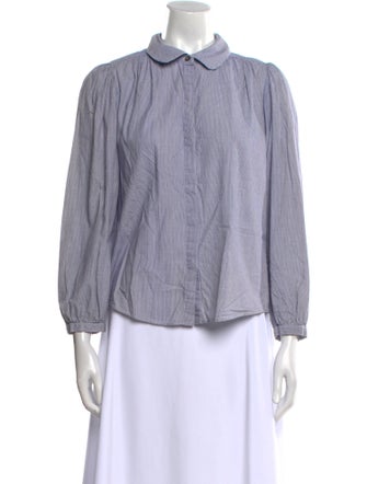 La Vie Rebecca Taylor Striped Three-Quarter Sleeve Button-Up Top