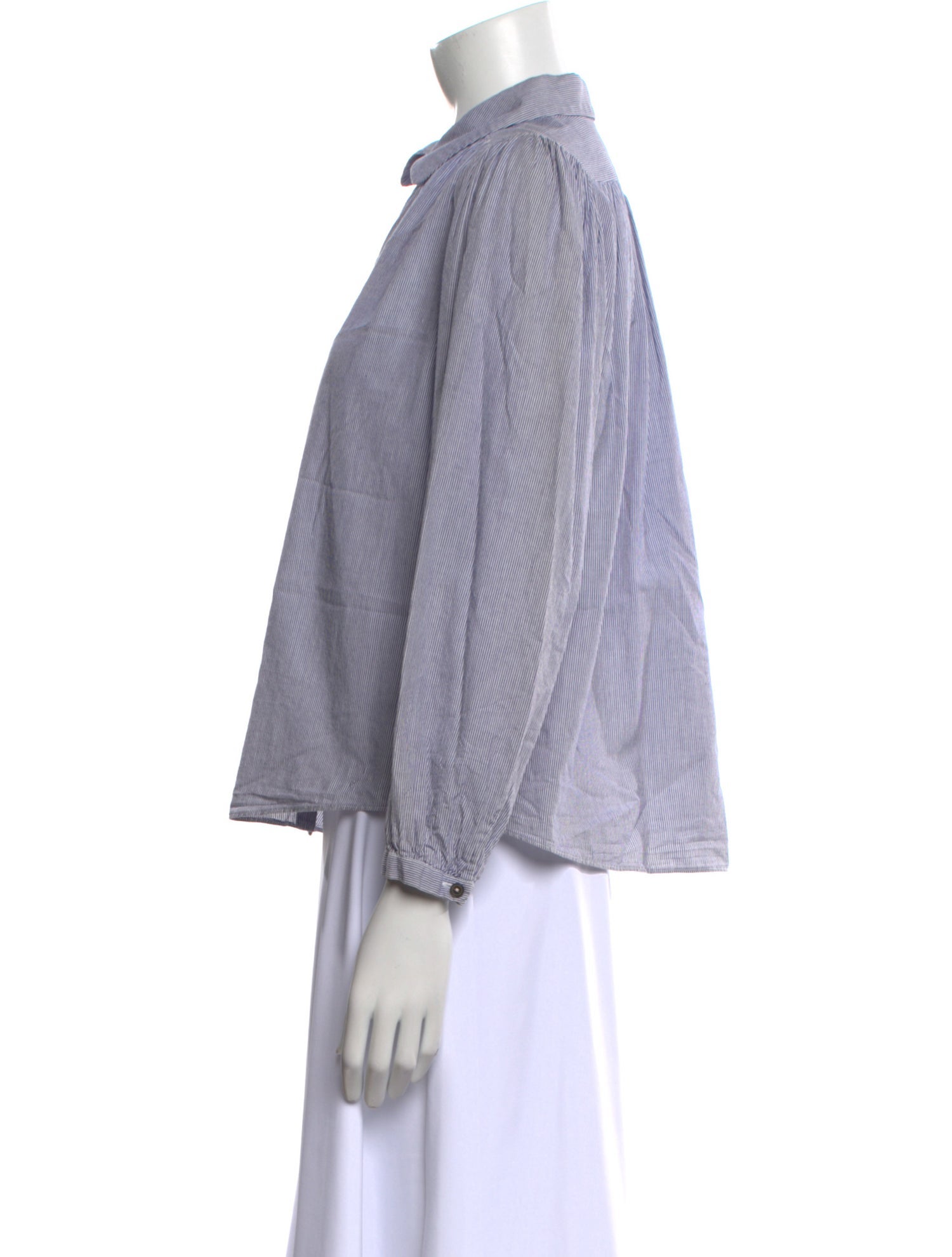 La Vie Rebecca Taylor Striped Three-Quarter Sleeve Button-Up Top