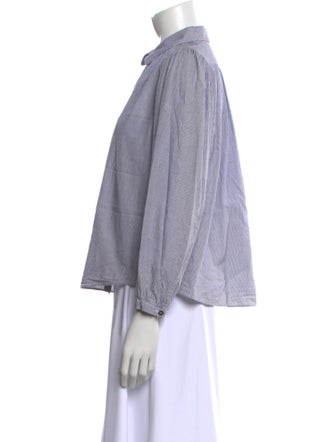 La Vie Rebecca Taylor Striped Three-Quarter Sleeve Button-Up Top