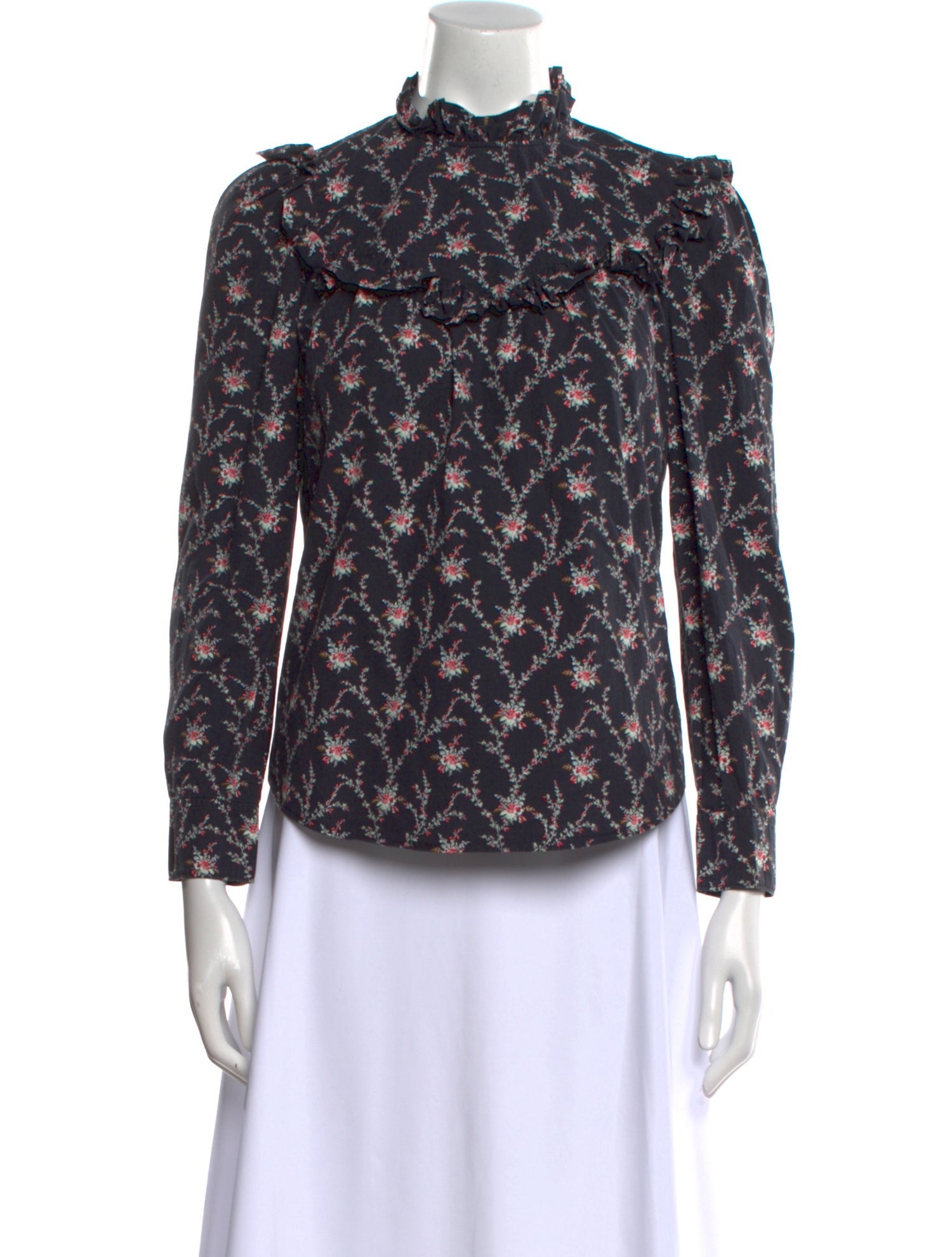 La Vie Rebecca Taylor Floral Print Mock Neck Blouse