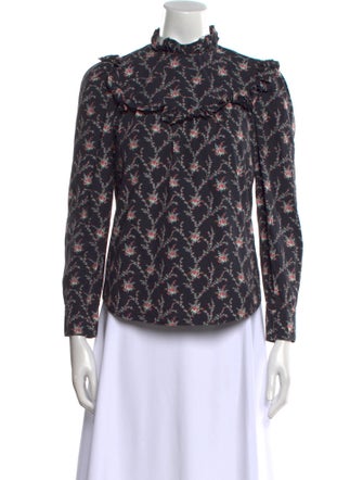 La Vie Rebecca Taylor Floral Print Mock Neck Blouse