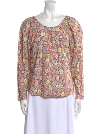 La Vie Rebecca Taylor Floral Print Scoop Neck Blouse