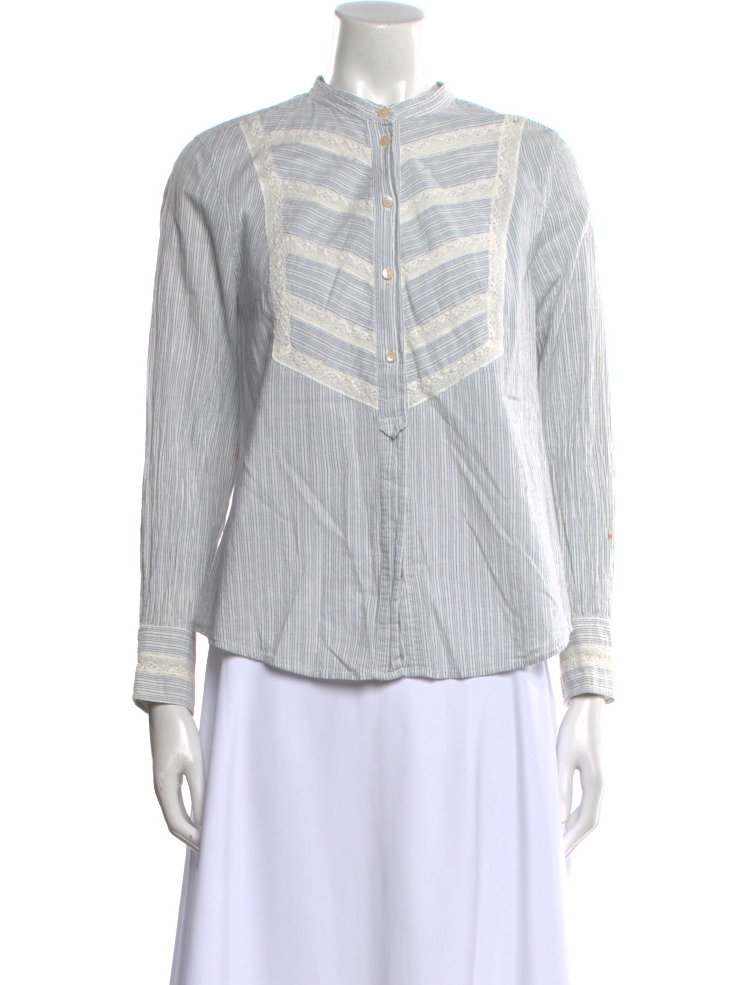 La Vie Rebecca Taylor Striped Mock Neck Button-Up Top