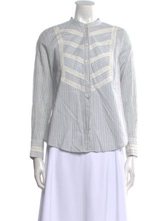 La Vie Rebecca Taylor Striped Mock Neck Button-Up Top