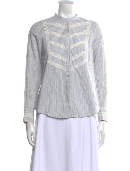 La Vie Rebecca Taylor Striped Mock Neck Button-Up Top