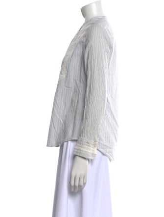 La Vie Rebecca Taylor Striped Mock Neck Button-Up Top