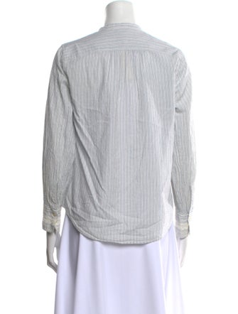 La Vie Rebecca Taylor Striped Mock Neck Button-Up Top