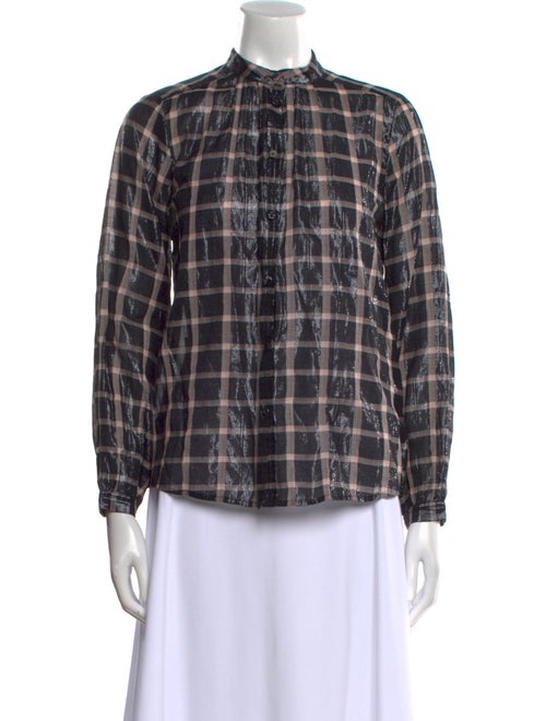 La Vie Rebecca Taylor Plaid Print Mock Neck Button-Up Top