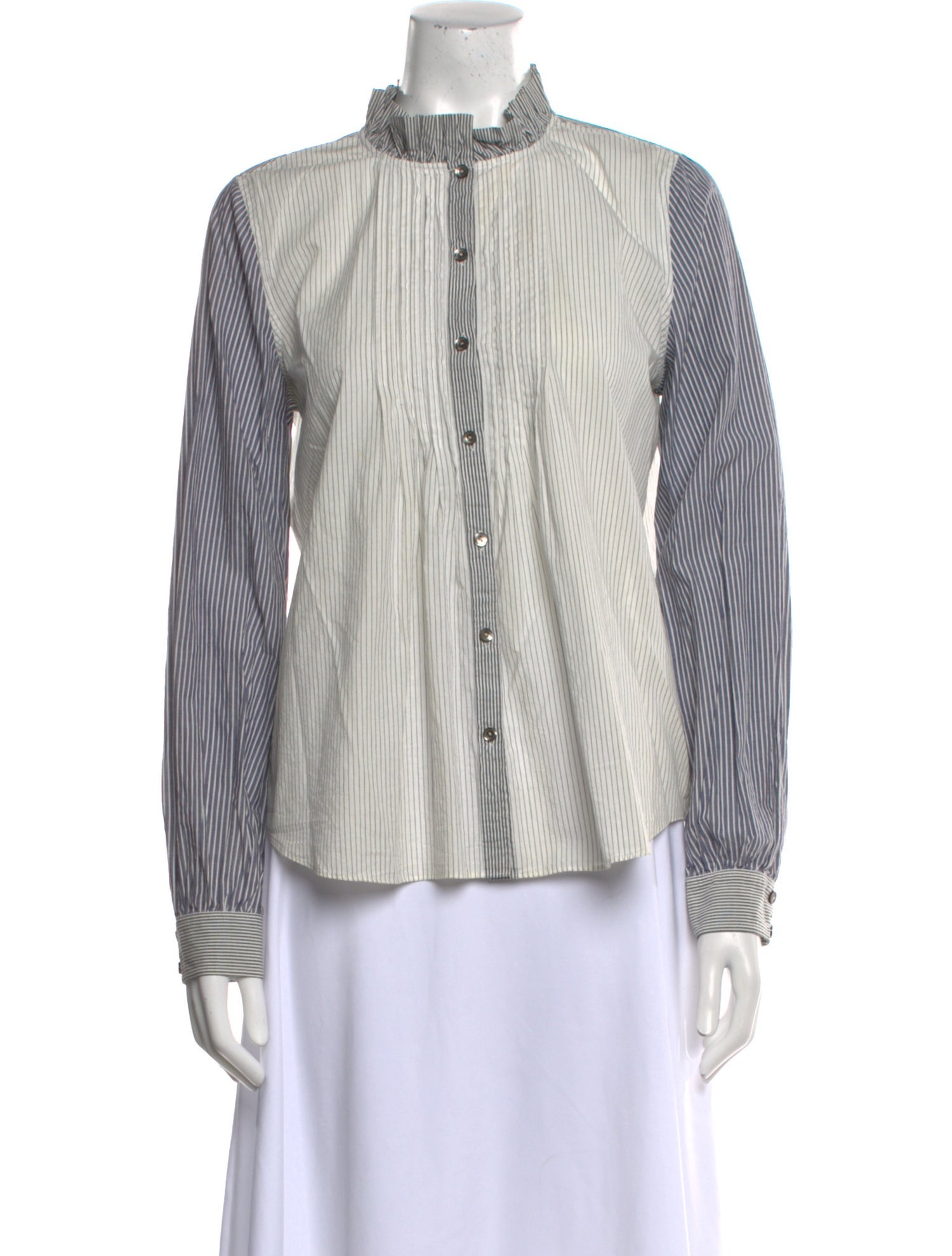 La Vie Rebecca Taylor Striped Mock Neck Button-Up Top