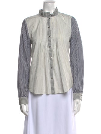 La Vie Rebecca Taylor Striped Mock Neck Button-Up Top