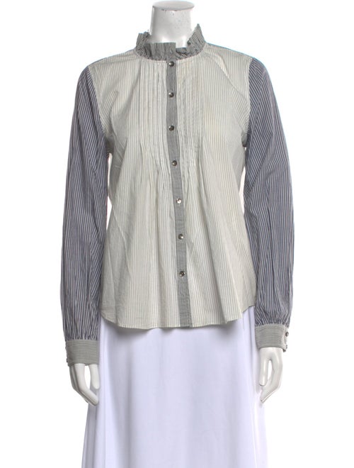 La Vie Rebecca Taylor Striped Mock Neck Button-Up Top