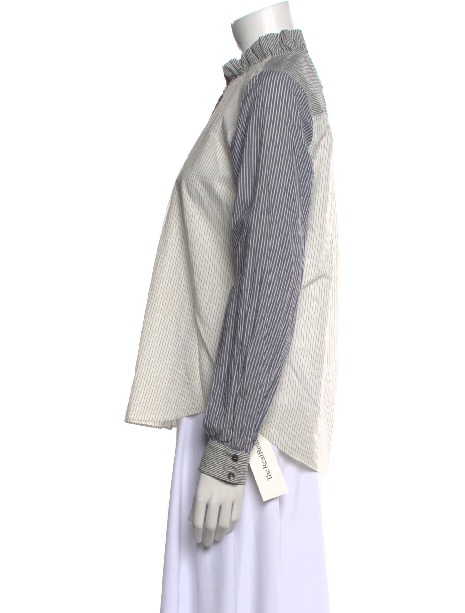 La Vie Rebecca Taylor Striped Mock Neck Button-Up Top