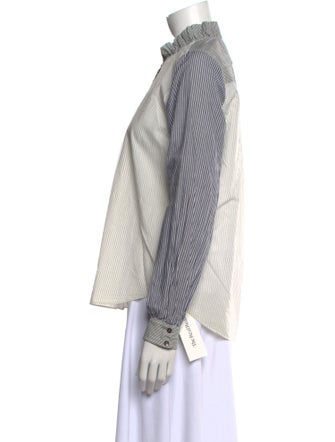 La Vie Rebecca Taylor Striped Mock Neck Button-Up Top