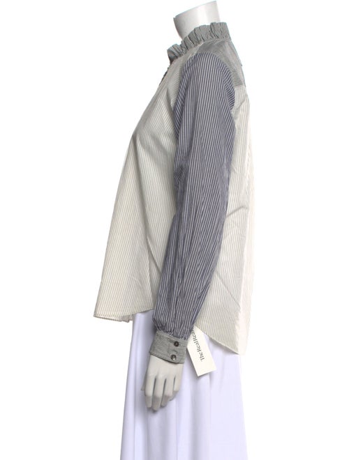 La Vie Rebecca Taylor Striped Mock Neck Button-Up Top