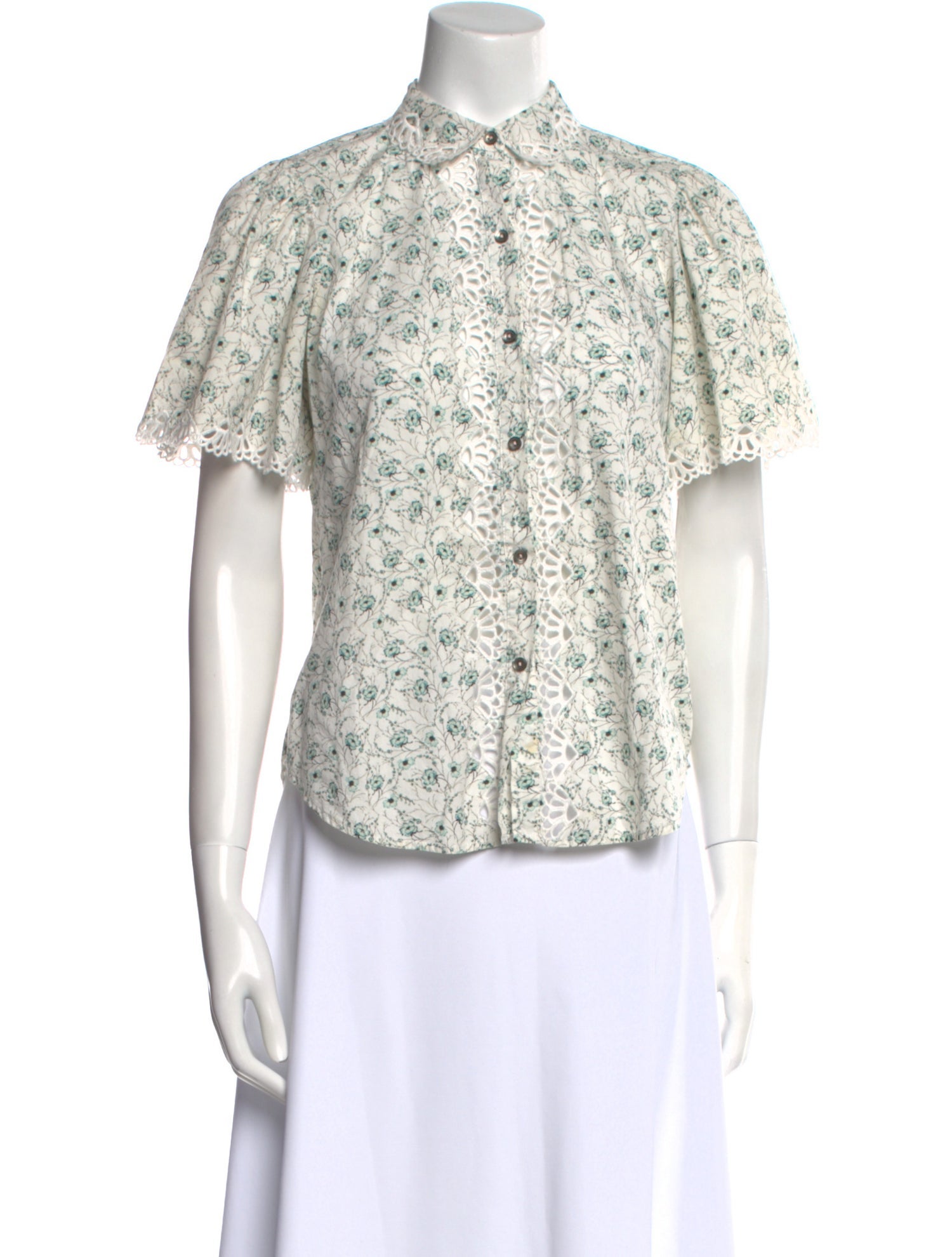 La Vie Rebecca Taylor Floral Print Short Sleeve Button-Up Top