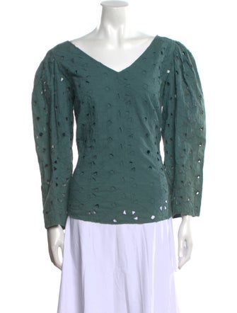 La Vie Rebecca Taylor V-Neck Long Sleeve Button-Up Top