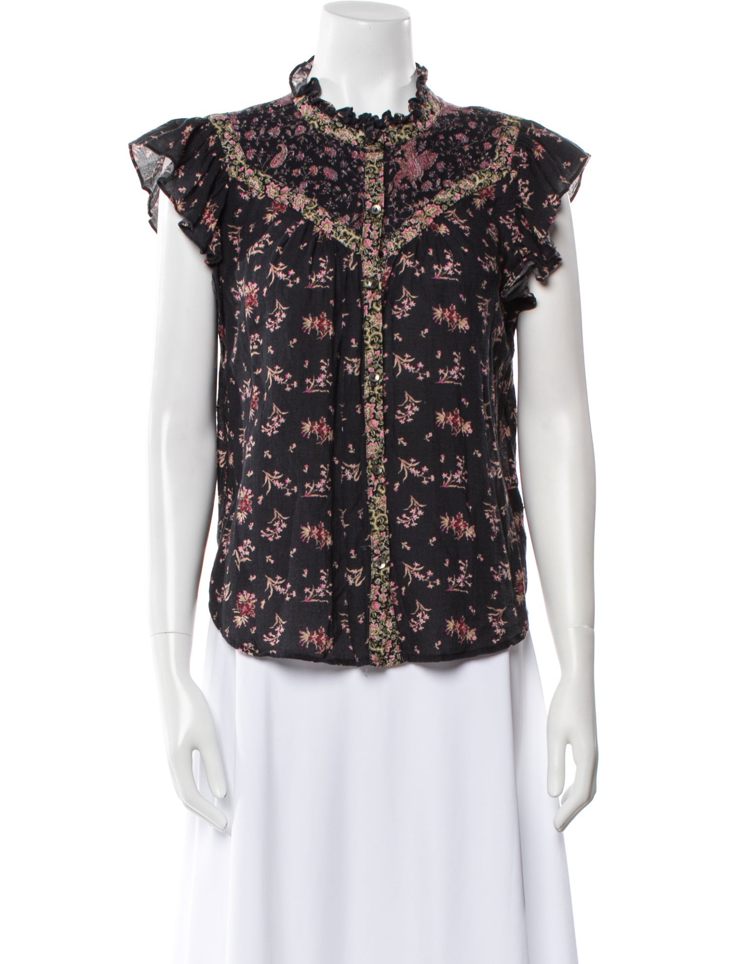 La Vie Rebecca Taylor Floral Print Mock Neck Blouse