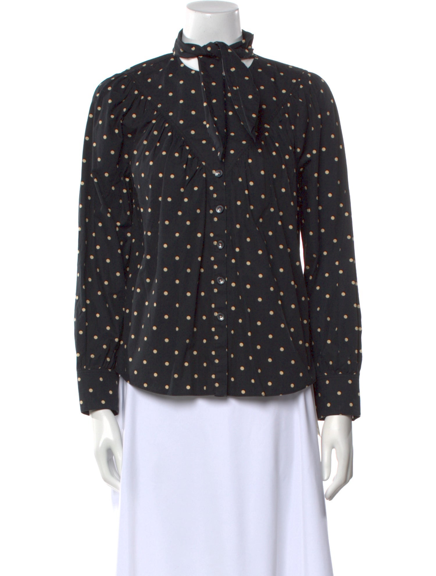 La Vie Rebecca Taylor Polka Dot Print Mock Neck Button-Up Top