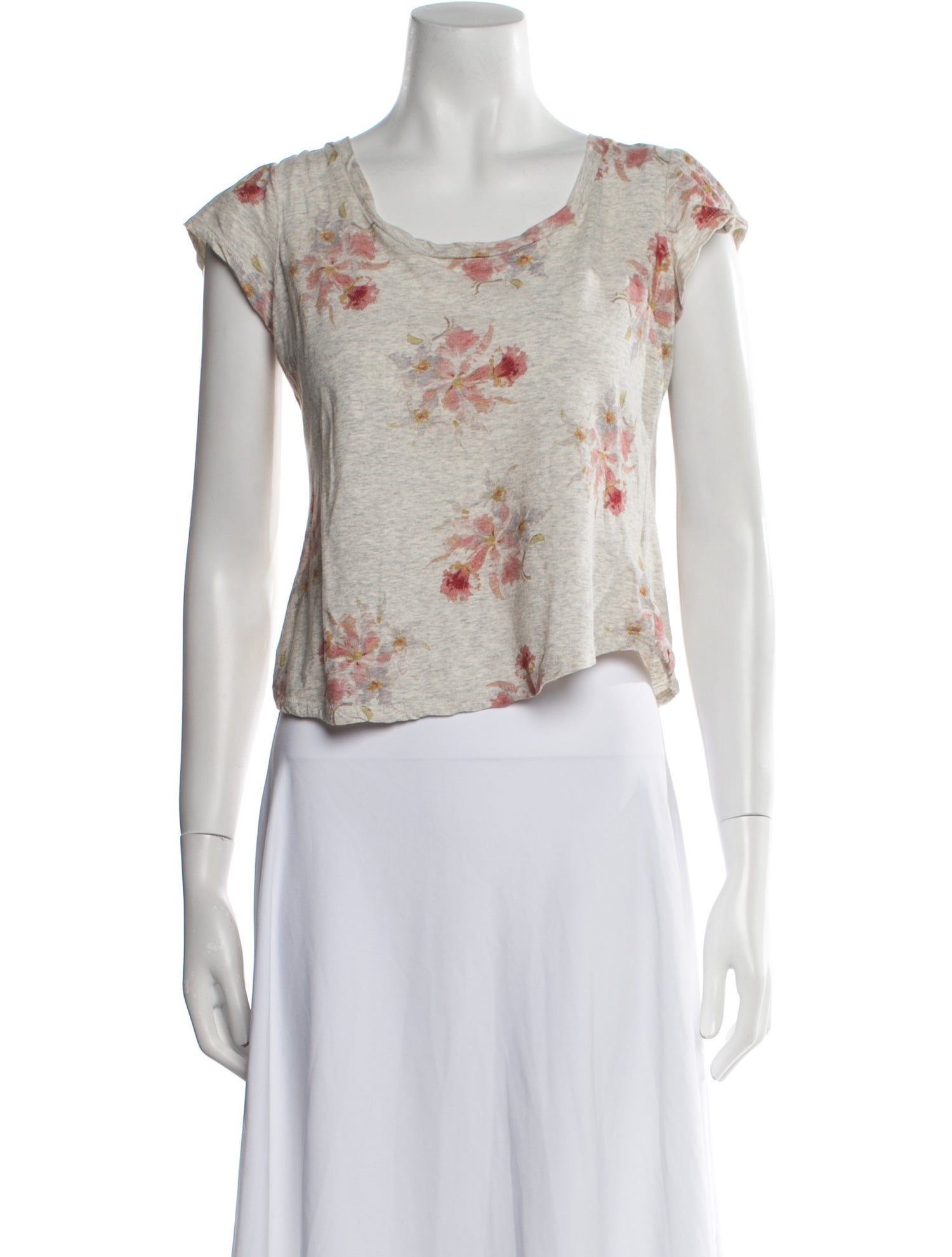La Vie Rebecca Taylor Floral Print Bateau Neckline Crop Top