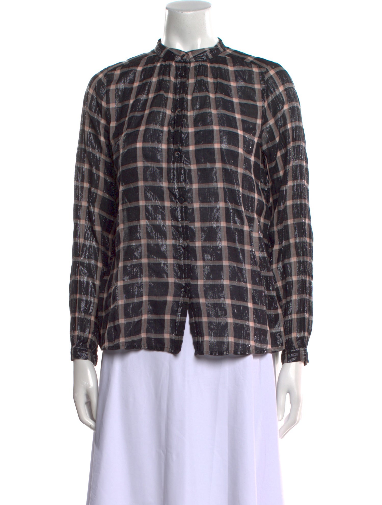 La Vie Rebecca Taylor Plaid Print Mock Neck Button-Up Top