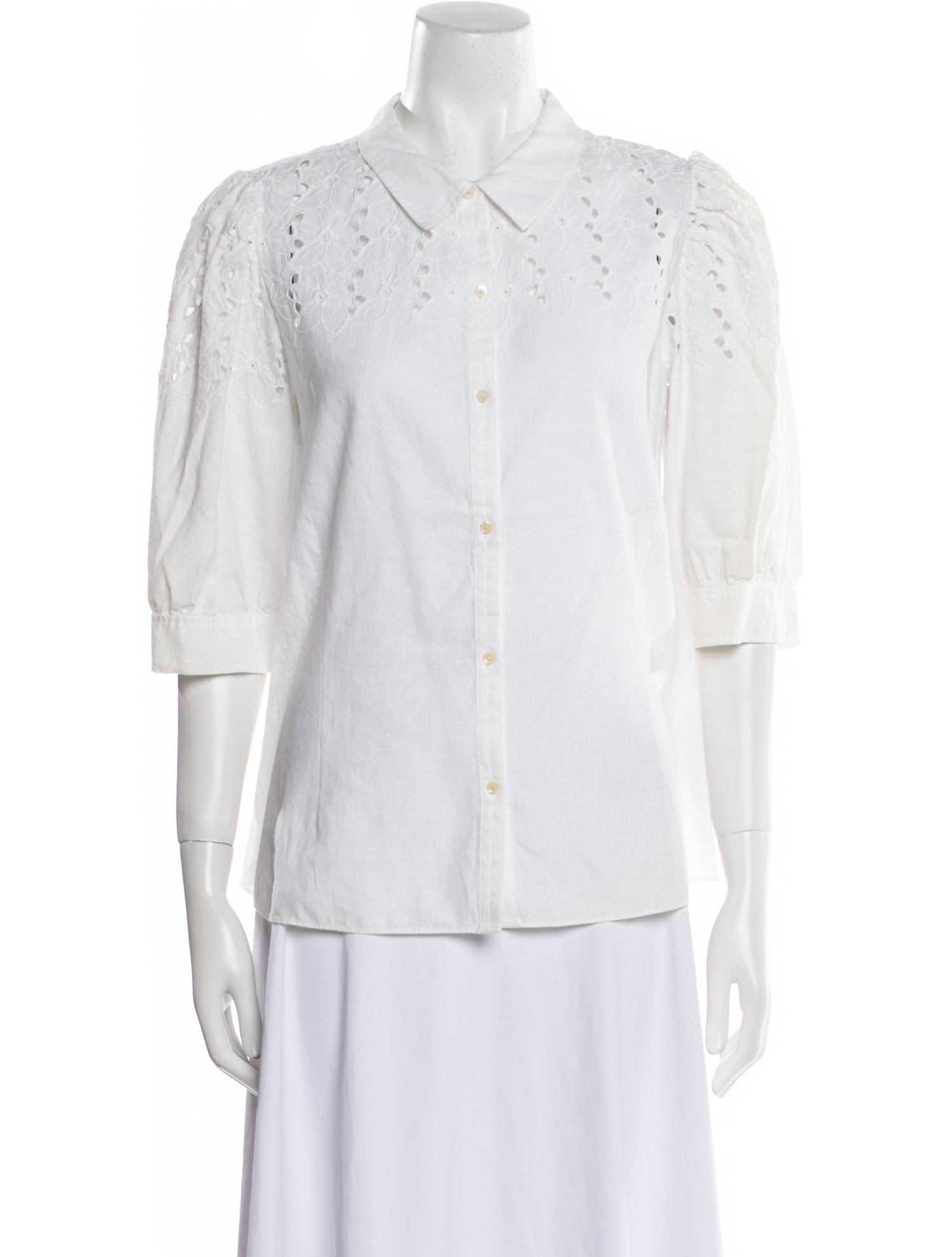 La Vie Rebecca Taylor Three-Quarter Sleeve Button-Up Top