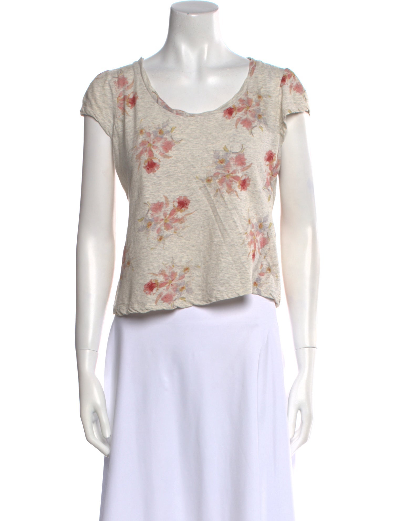 La Vie Rebecca Taylor Floral Print Scoop Neck Crop Top