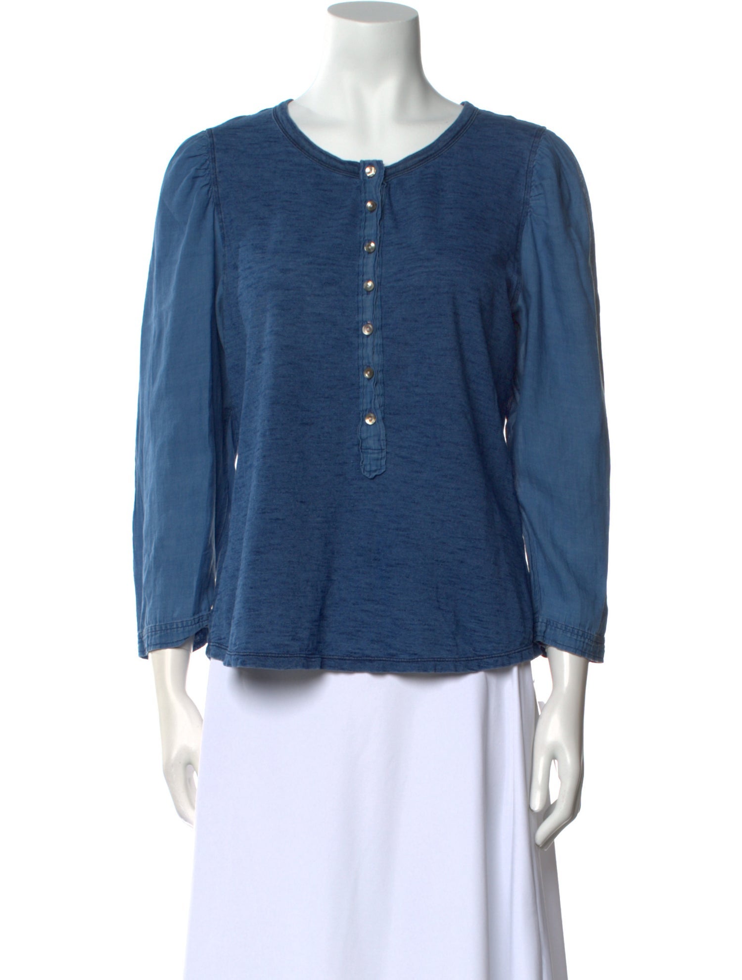 La Vie Rebecca Taylor Scoop Neck Three-Quarter Sleeve Button-Up Top w/ Tags