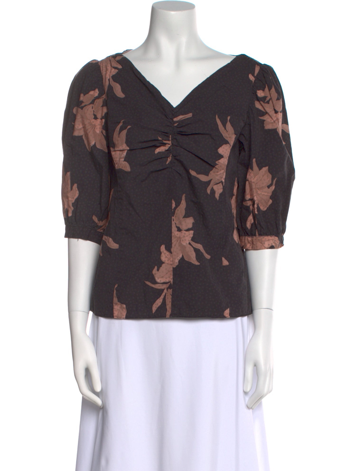 La Vie Rebecca Taylor Floral Print V-Neck Blouse