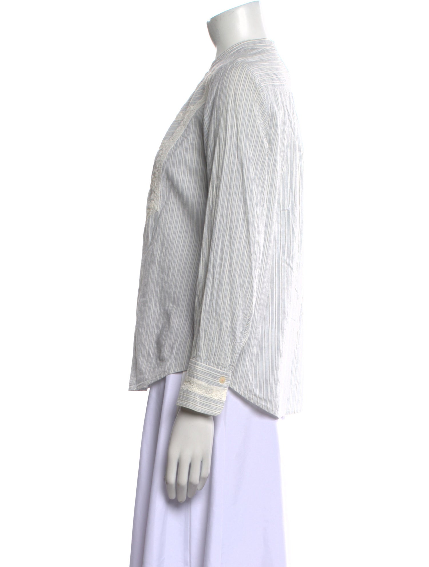 La Vie Rebecca Taylor Striped Mock Neck Button-Up Top