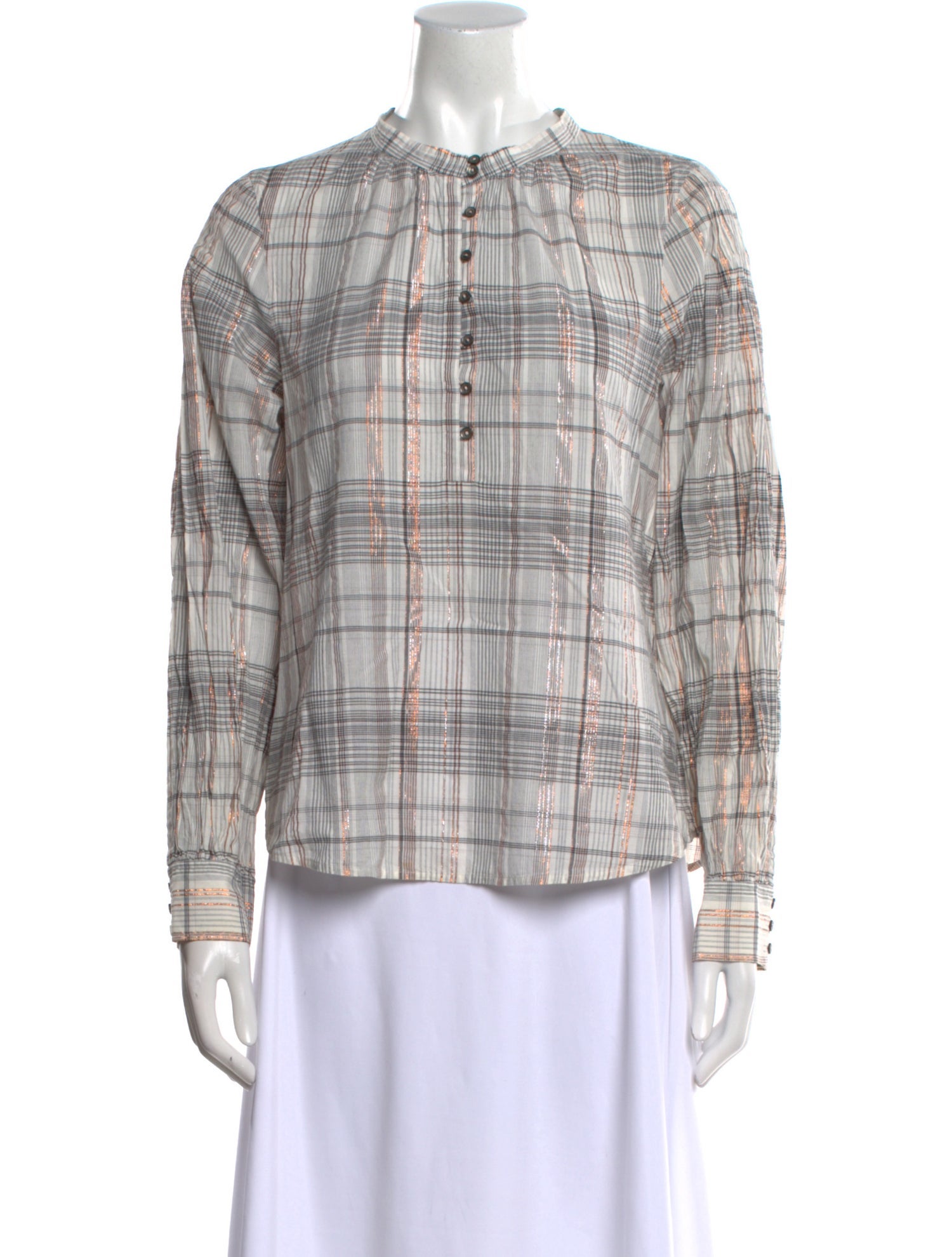 La Vie Rebecca Taylor Plaid Print Mock Neck Button-Up Top w/ Tags