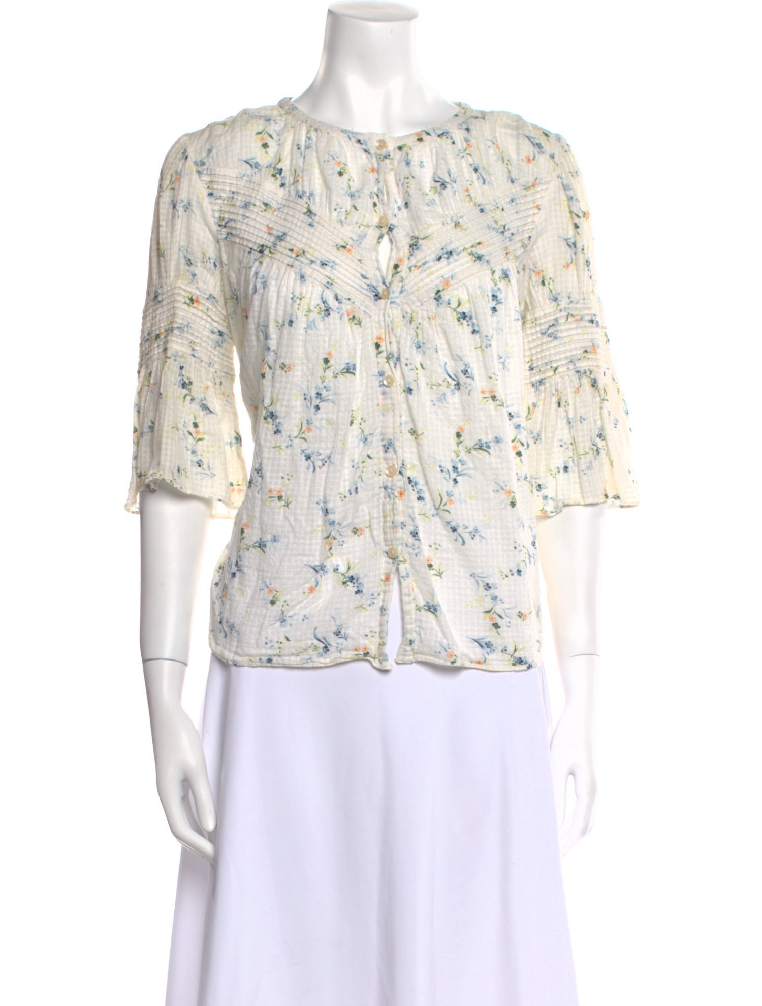 La Vie Rebecca Taylor Floral Print Bateau Neckline Blouse