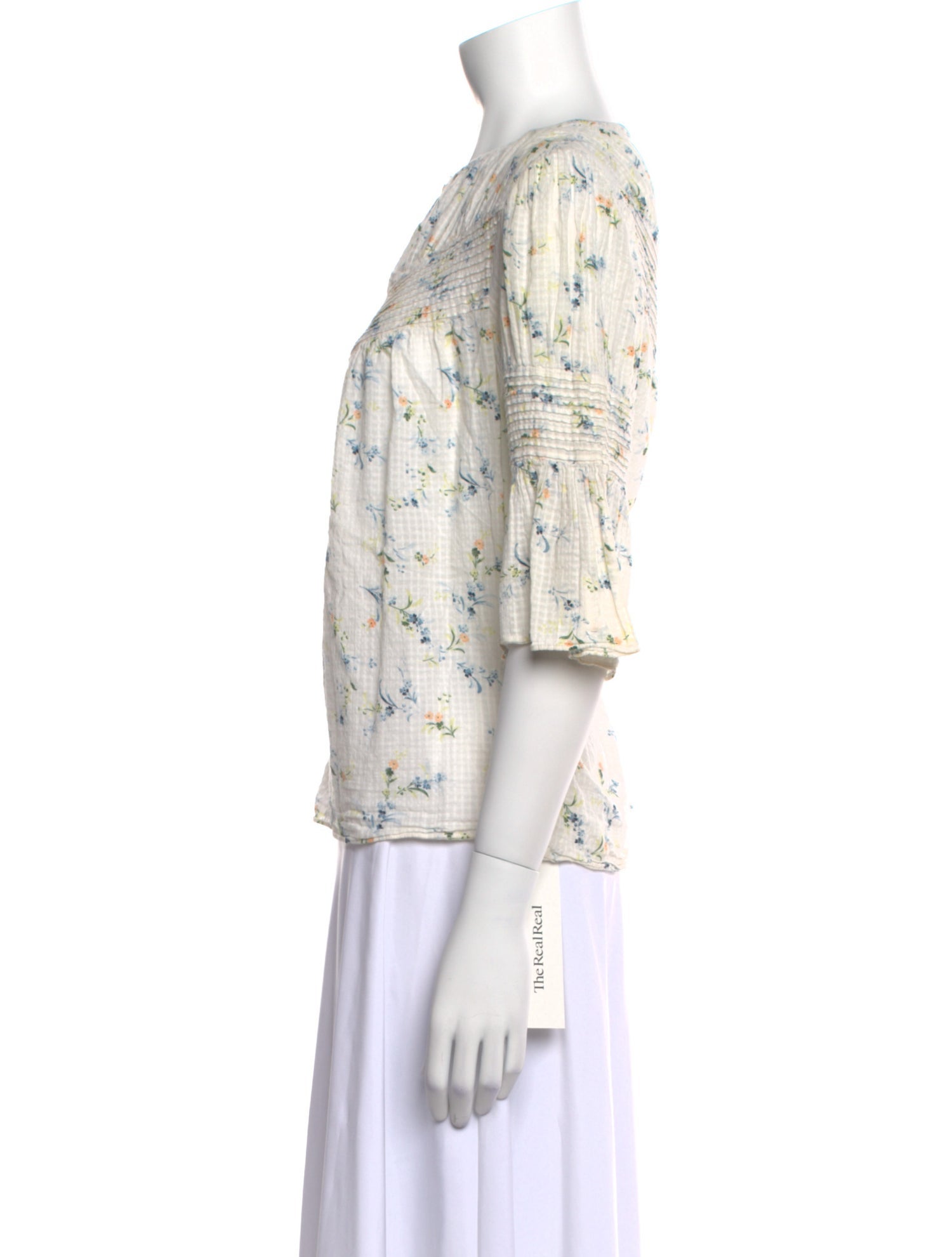 La Vie Rebecca Taylor Floral Print Bateau Neckline Blouse