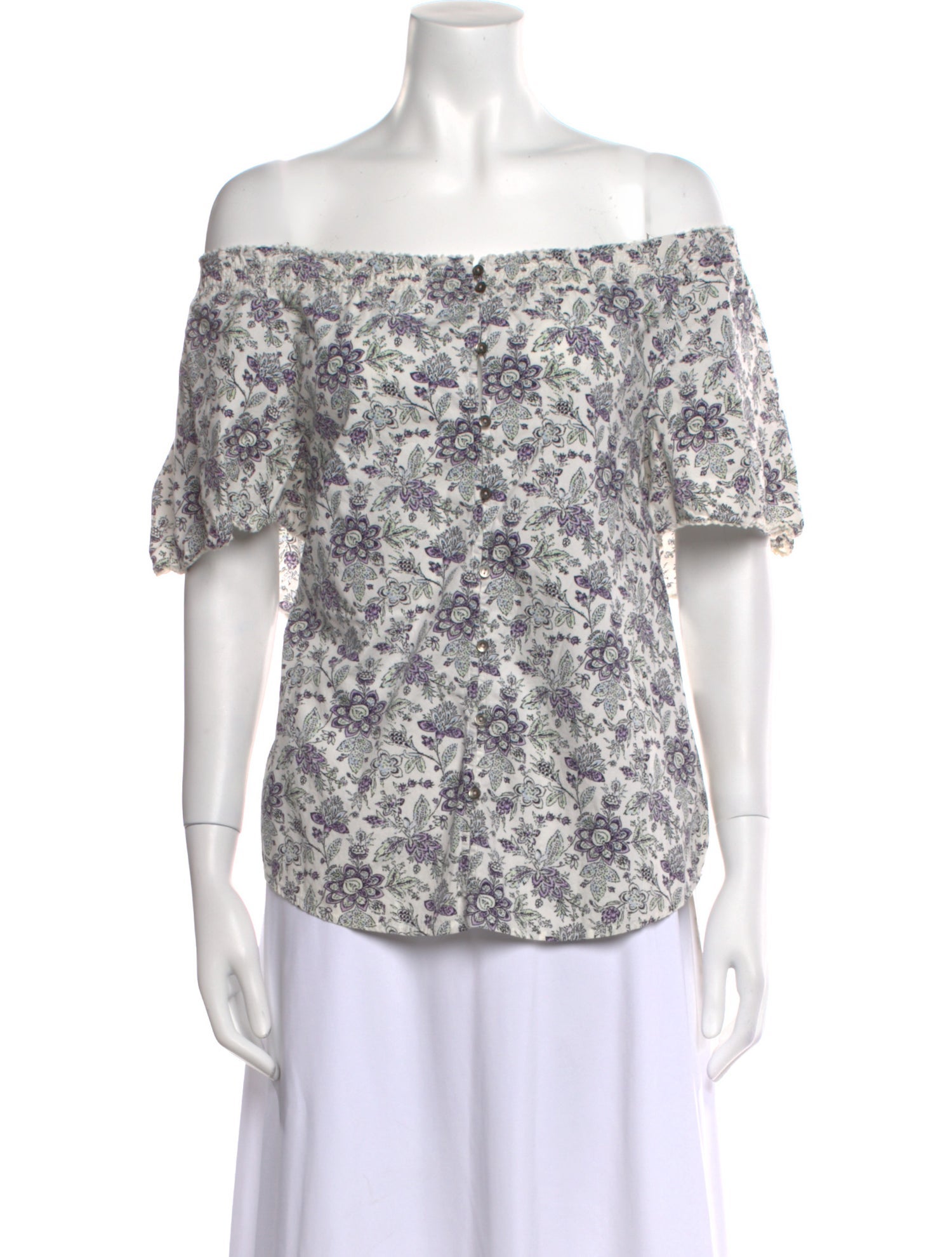 La Vie Rebecca Taylor Floral Print Off-The-Shoulder Blouse
