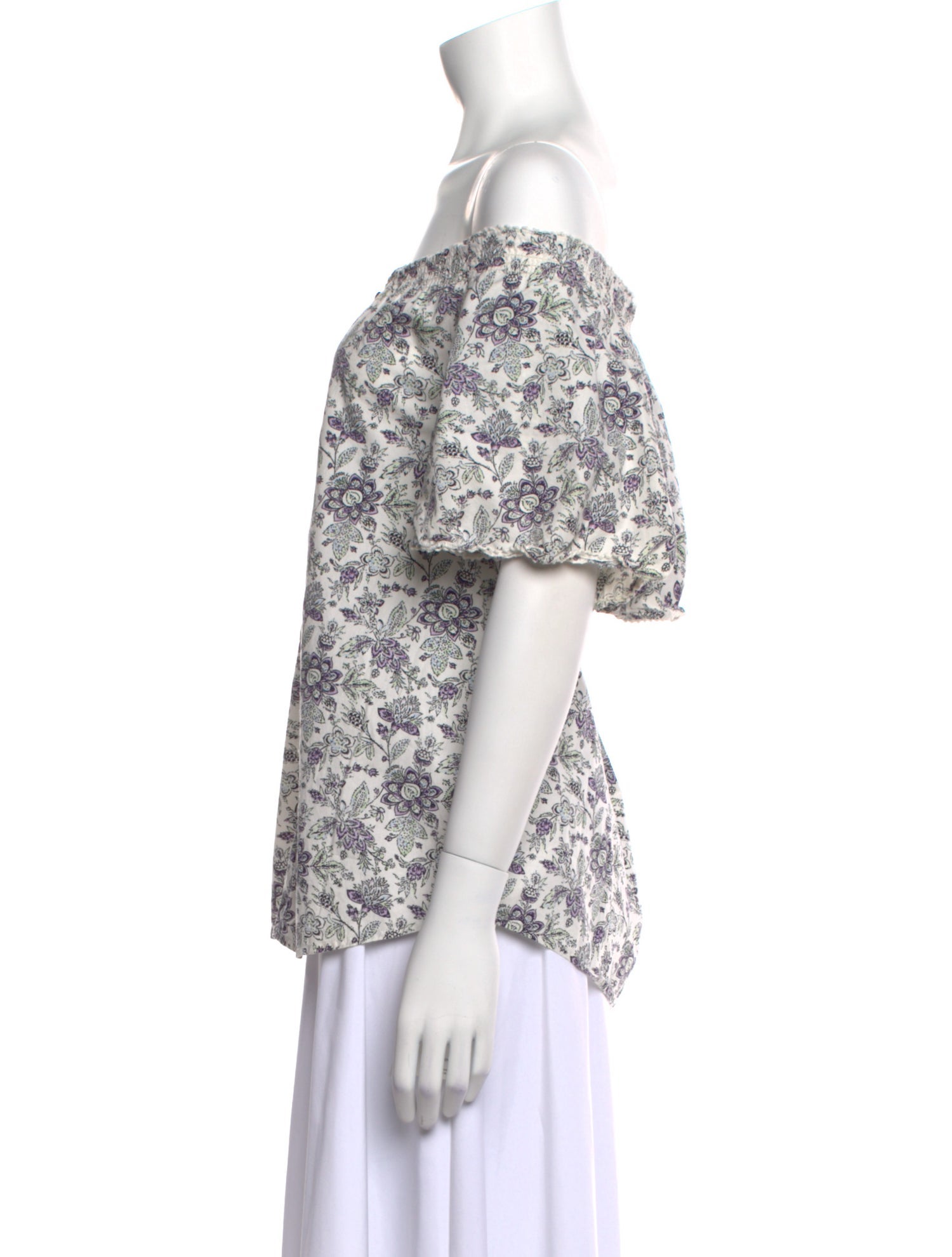 La Vie Rebecca Taylor Floral Print Off-The-Shoulder Blouse