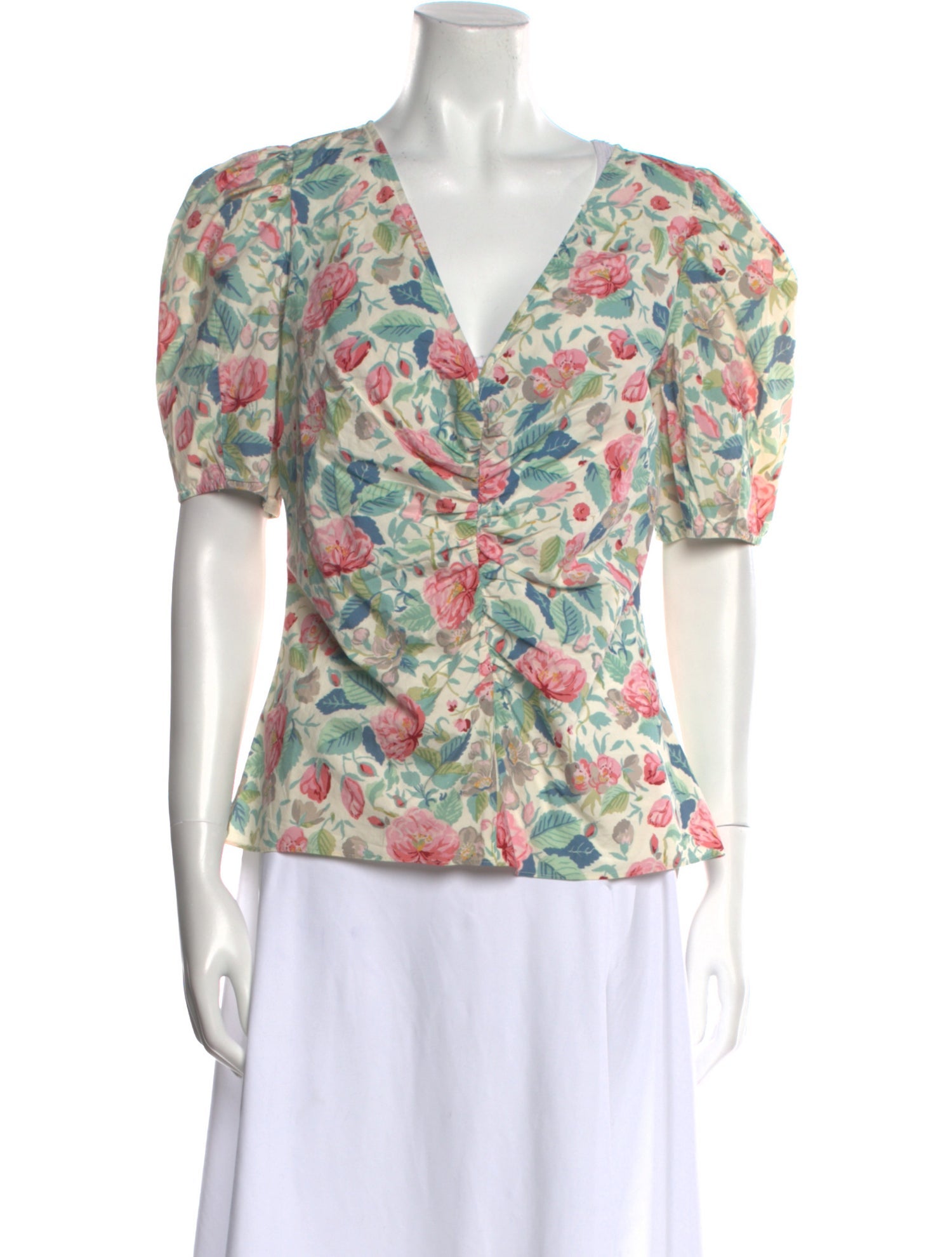 La Vie Rebecca Taylor Floral Print V-Neck Blouse