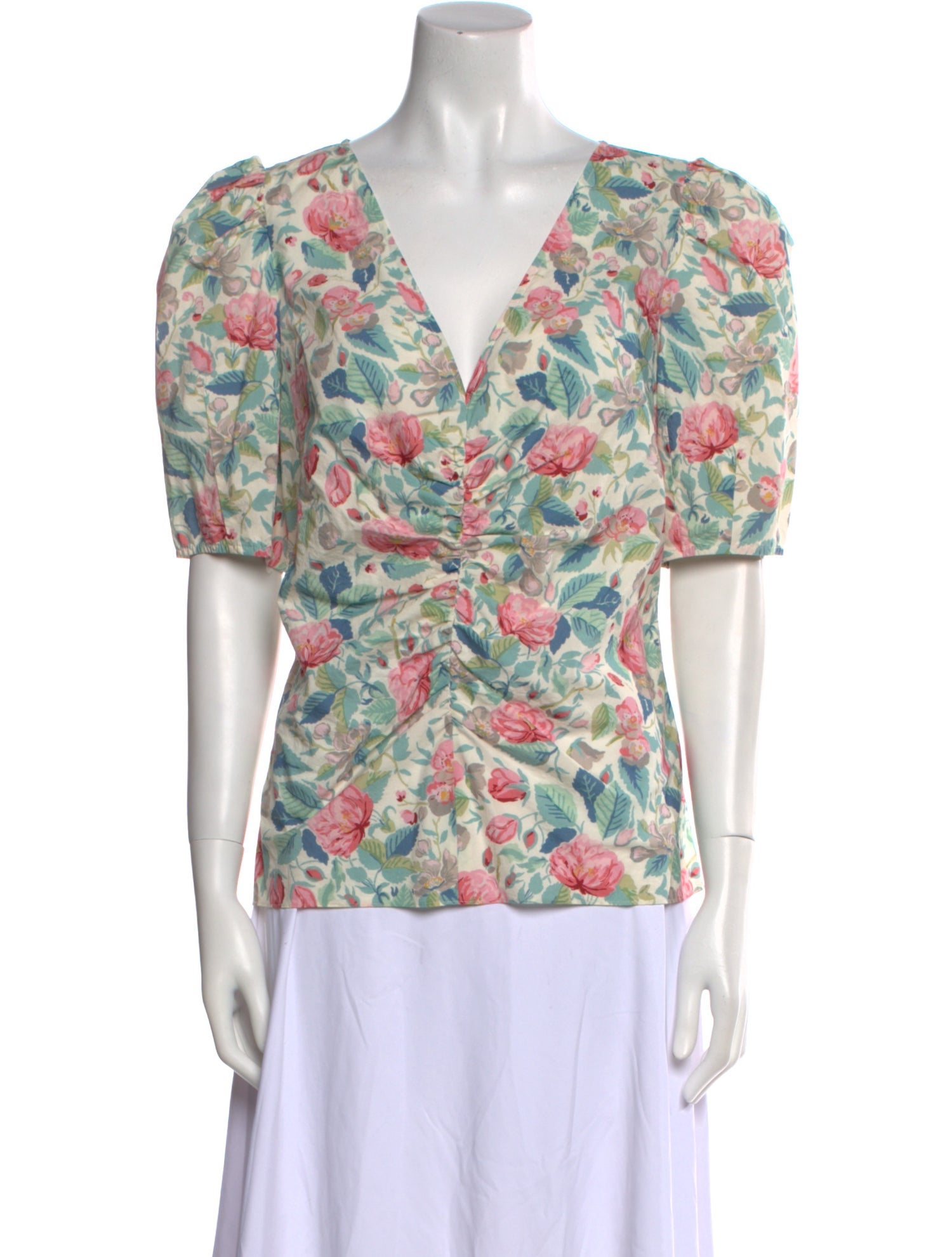 La Vie Rebecca Taylor Floral Print V-Neck Blouse