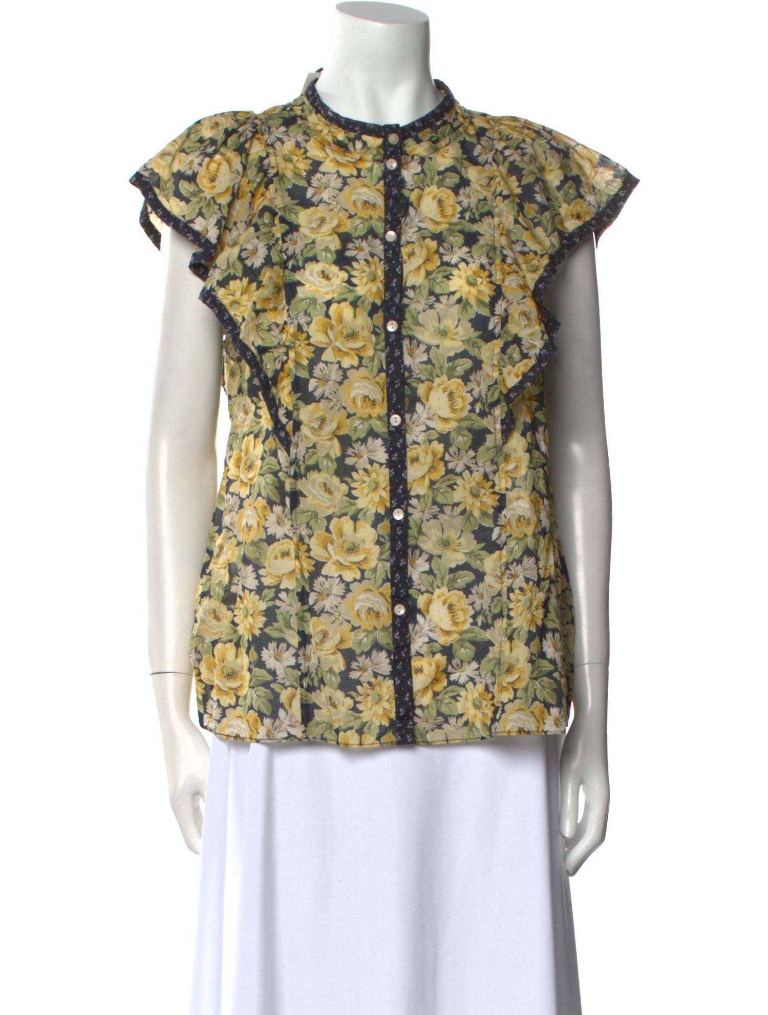 La Vie Rebecca Taylor Floral Print Crew Neck Blouse