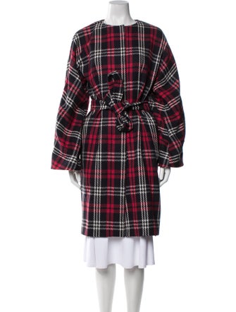 Les Copains Virgin Wool Plaid Print Coat