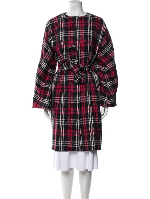 Les Copains Virgin Wool Plaid Print Coat