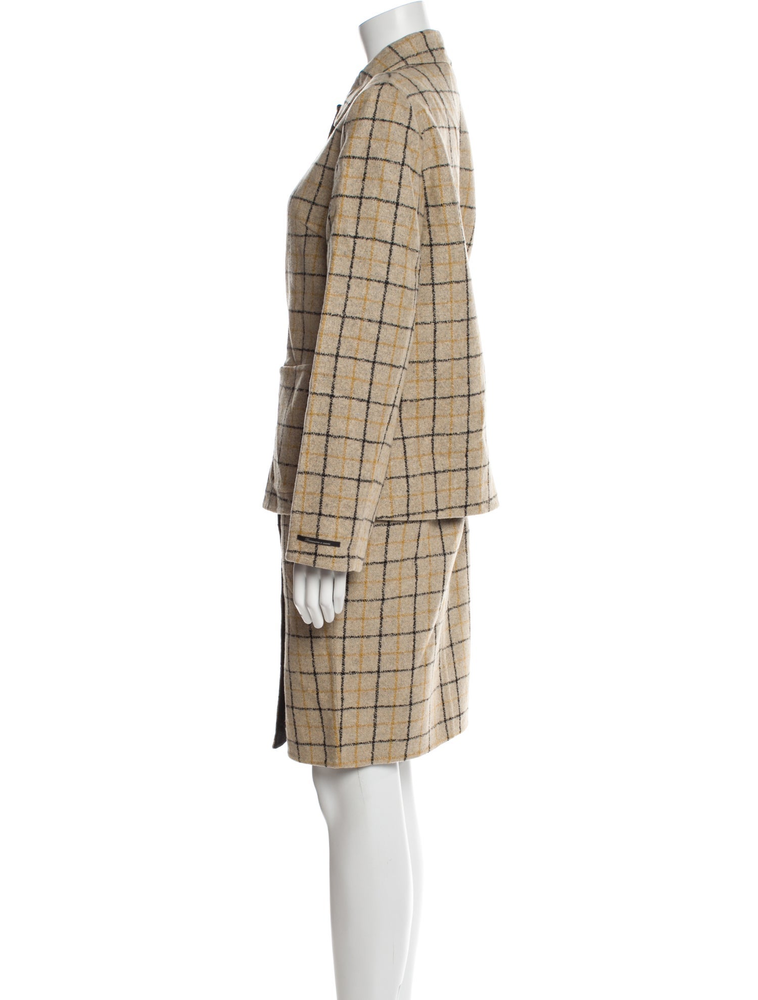 Les Copains Virgin Wool Plaid Print Skirt Suit