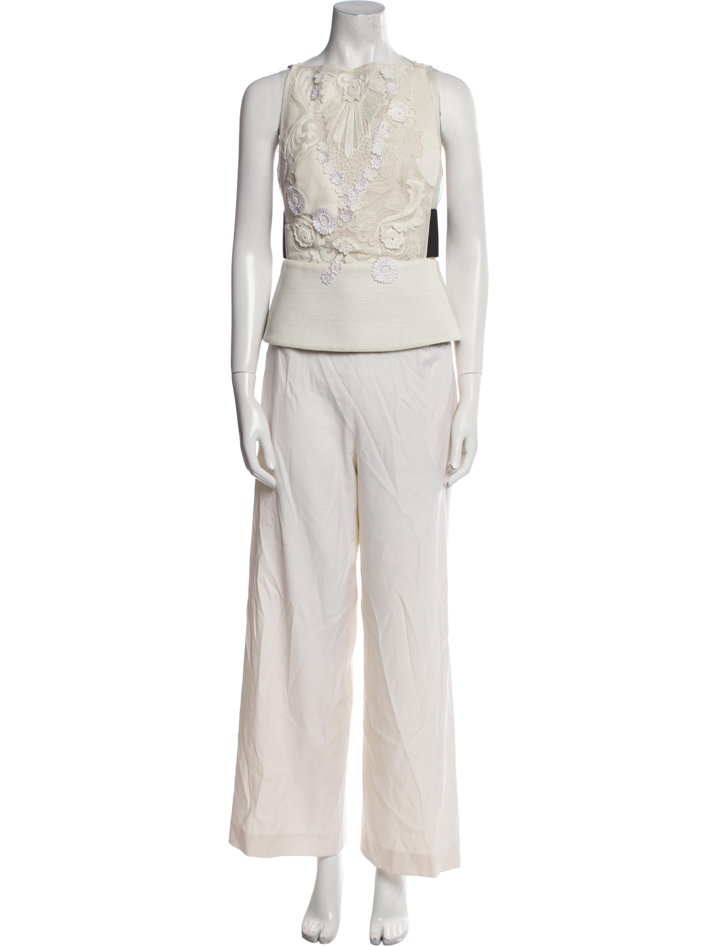 Les Copains Linen Lace Pattern Pant Set