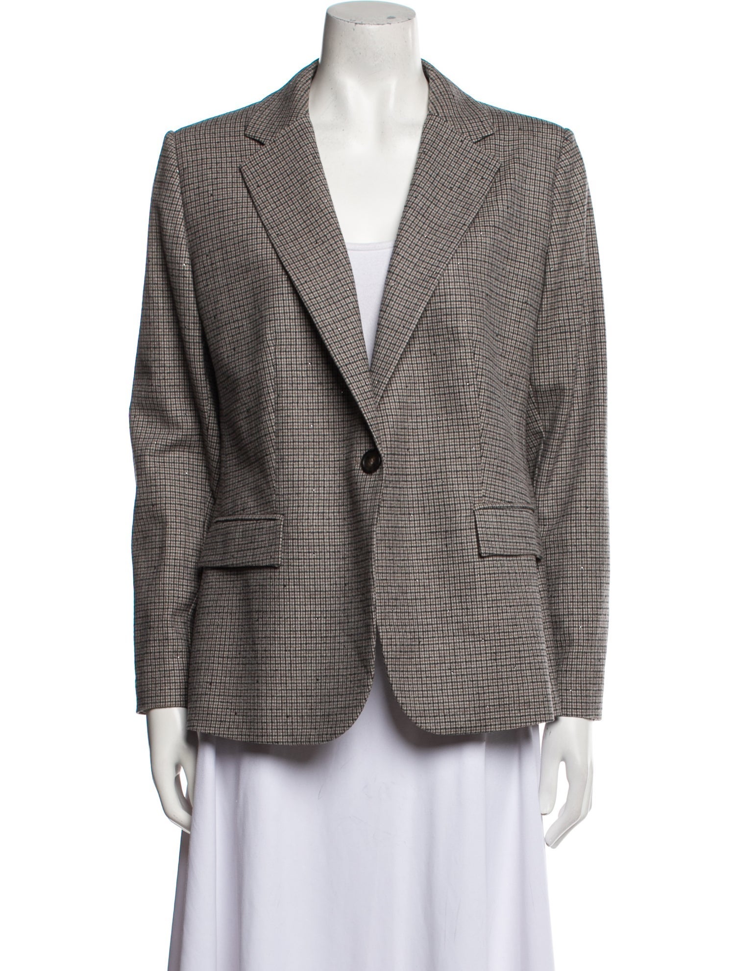 Les Copains Virgin Wool Plaid Print Blazer