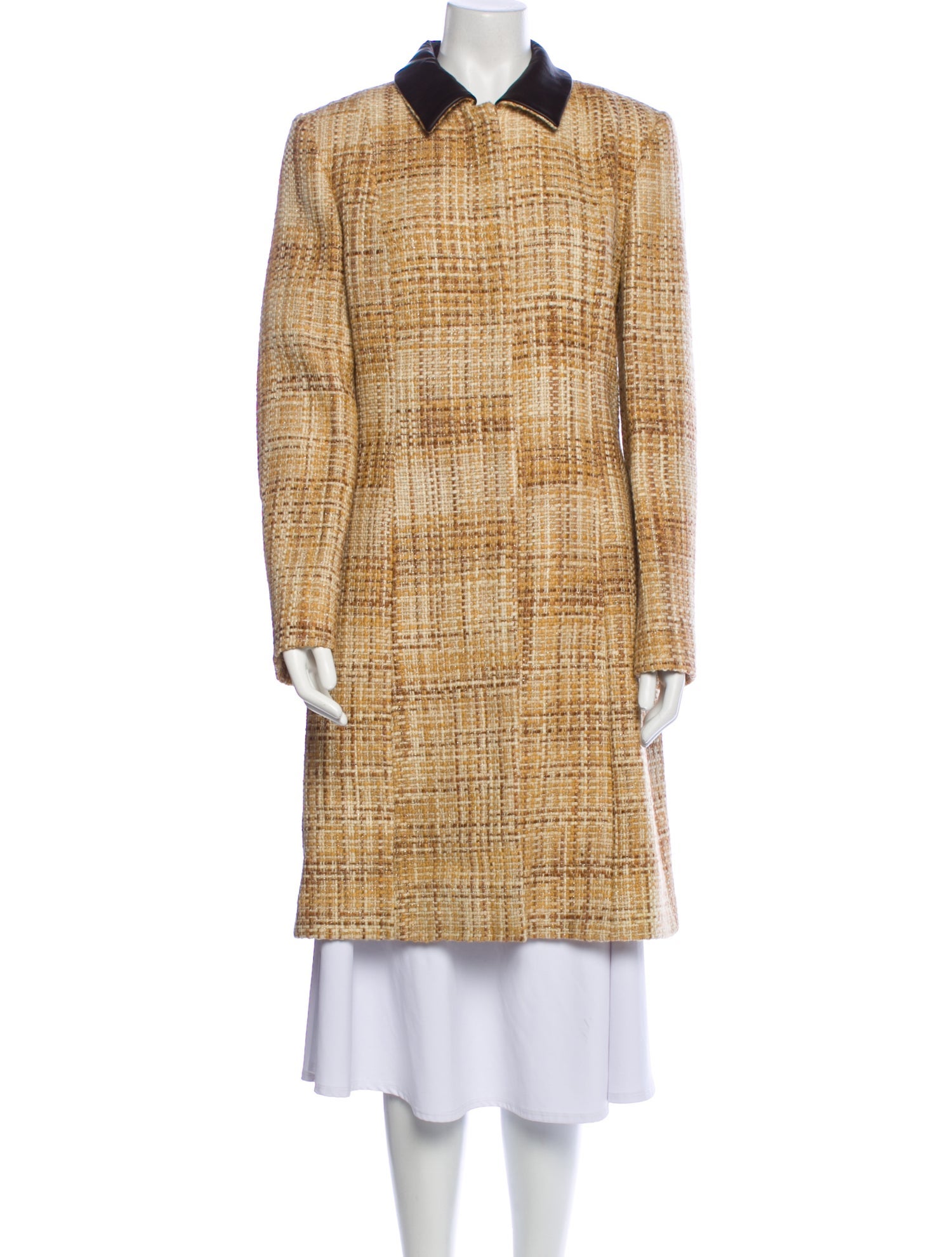 Les Copains Wool Tweed Pattern Faux Fur Coat w/ Tags