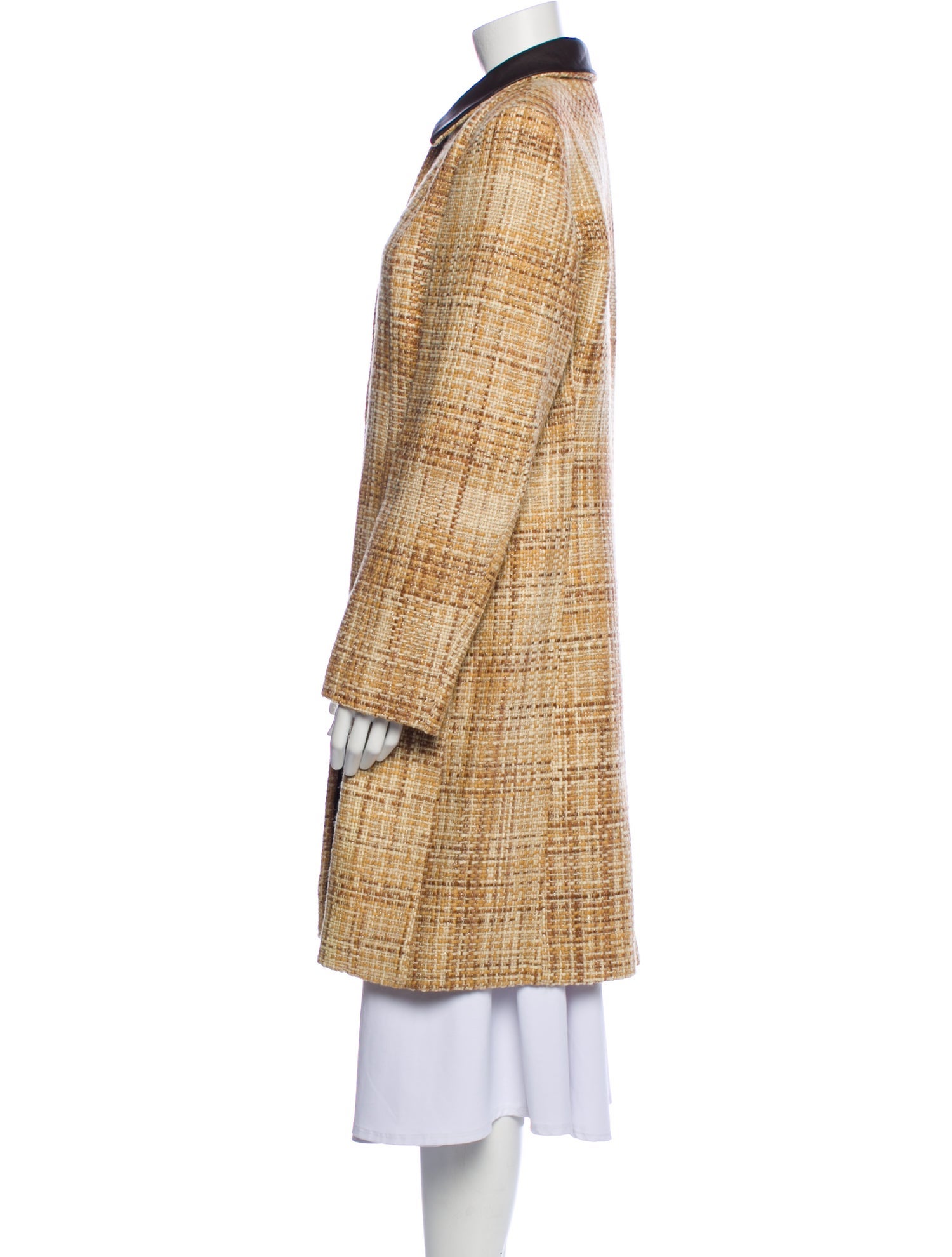 Les Copains Wool Tweed Pattern Faux Fur Coat w/ Tags