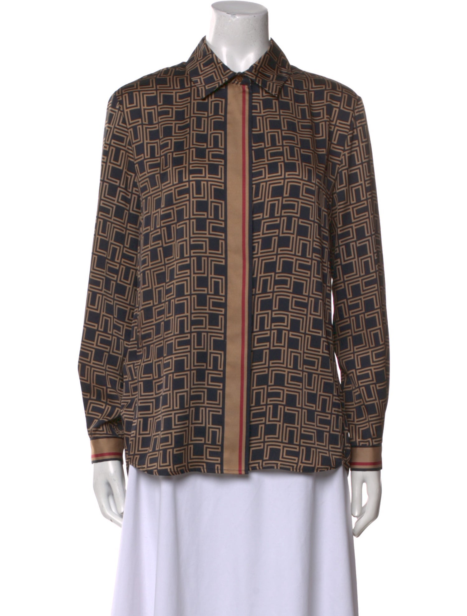 Les Copains Silk Printed Button-Up Top