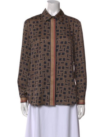 Les Copains Silk Printed Button-Up Top
